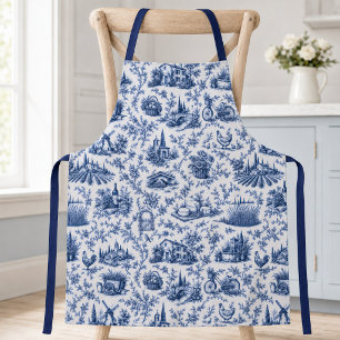 Blauw Frans Toile Platteland Rozen Tak Patroon Schort
