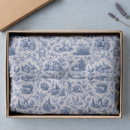 Blauw Frans Toile Platteland Rozen Tak Patroon Tissuepapier
