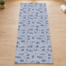 Blauw Frans Toile Platteland Rozen Tak Patroon