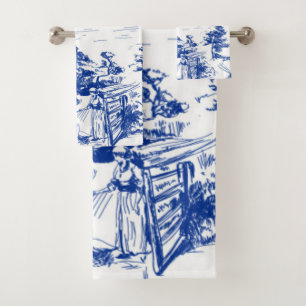 Blauw Frans Toile Ronde Bad Handdoek
