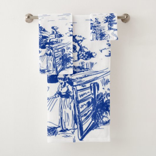 Blauw Frans Toile Ronde Bad Handdoek (Insitu)