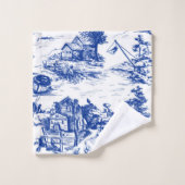 Blauw Frans Toile Ronde Bad Handdoek (Wasdoekje)