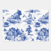 Blauw Frans Toile Ronde Inpakpapier Vel (Voorkant 2)