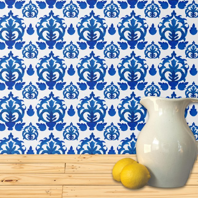Blauw Frans Toilepatroon Behang (Creator heeft geüpload)