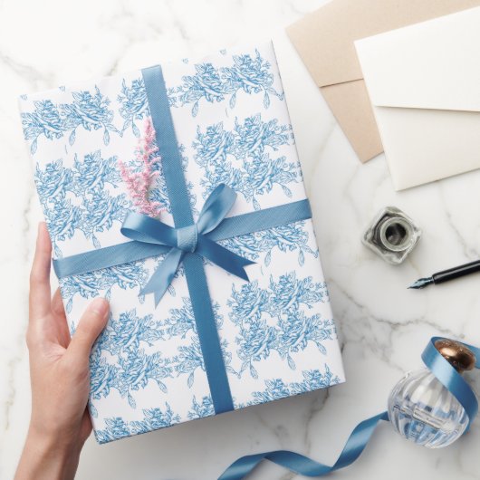 Blauw Frans Toilepatroon Cadeaupapier (Geschenken)