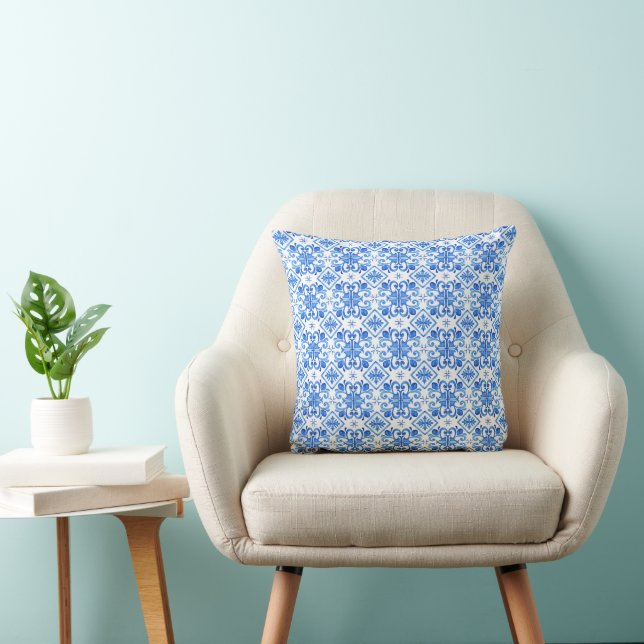 Blauw Frans Toilepatroon Kussen (Stoel)