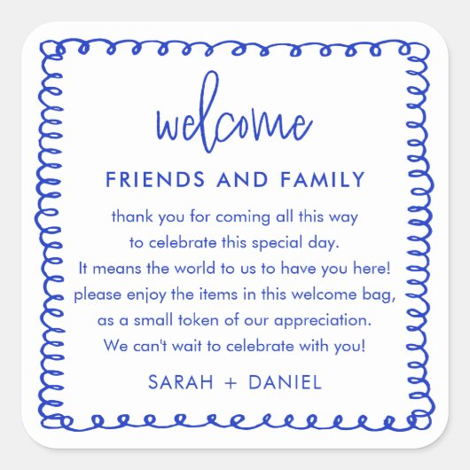 Blauw Frans trouwcadeautas Vierkante Sticker (Voorkant)