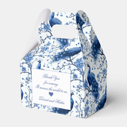  Blauw Franse Chinoiserie Peacock Floral Bedankdoosjes (Achterkant)