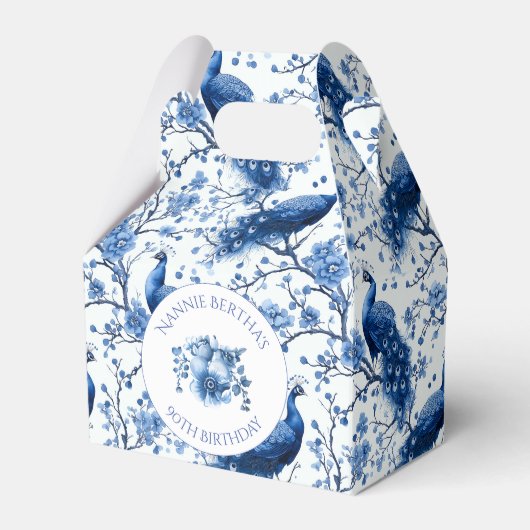 Blauw Franse Chinoiserie Peacock Floral Bedankdoosjes (Voorkant Zijde)