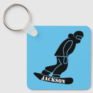 Blauw Freeride Snowboarder Snowboarden Stencil Sleutelhanger