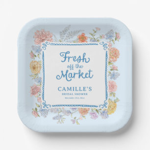 Blauw 'Fresh off the Market' Bruiloftsfeest Papieren Bordje