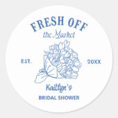 Blauw Fris Op De Markt Bruiloftsfeest Ronde Sticker (Voorkant)