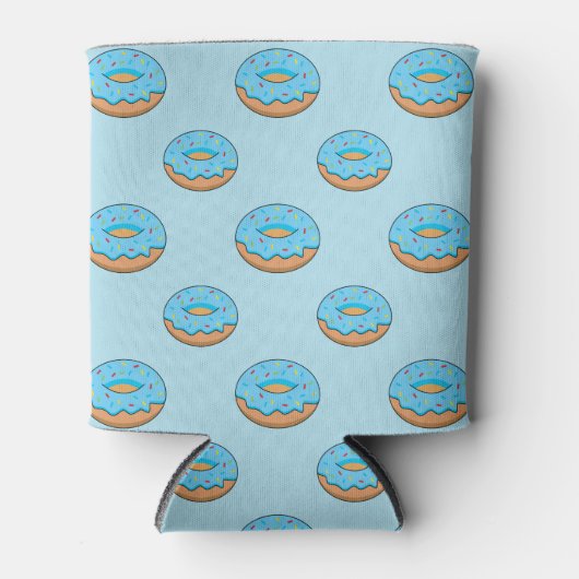Blauw Frosted Donut met Sprinkles Cartoon Blikjeskoeler (Voorkant)