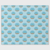 Blauw Frosted Donut met Sprinkles Cartoon Cadeaupapier (Vlak)