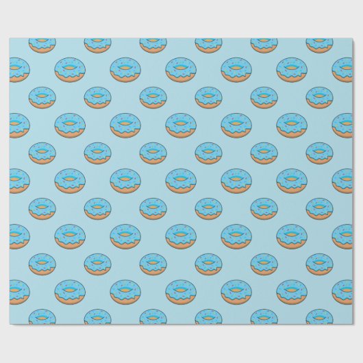 Blauw Frosted Donut met Sprinkles Cartoon Cadeaupapier (Vlak)