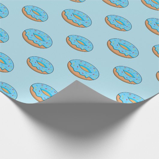 Blauw Frosted Donut met Sprinkles Cartoon Cadeaupapier (Hoek)