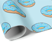 Blauw Frosted Donut met Sprinkles Cartoon Cadeaupapier (Rol Hoek)