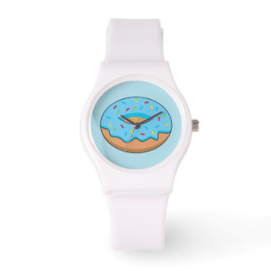 Blauw Frosted Donut met Sprinkles Cartoon Horloge