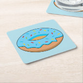 Blauw Frosted Donut met Sprinkles Cartoon Kartonnen Onderzetters (Schuin)