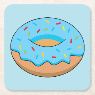 Blauw Frosted Donut met Sprinkles Cartoon Kartonnen Onderzetters