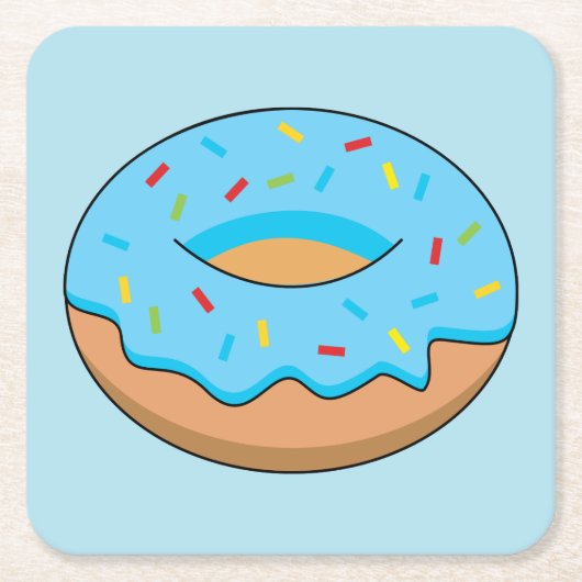 Blauw Frosted Donut met Sprinkles Cartoon Kartonnen Onderzetters (Voorkant)