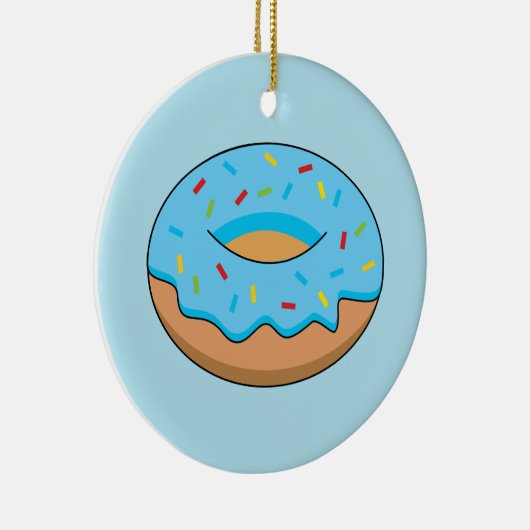 Blauw Frosted Donut met Sprinkles Cartoon Keramisch Ornament (Rechts)