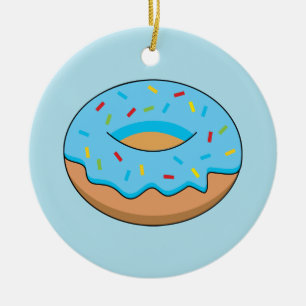 Blauw Frosted Donut met Sprinkles Cartoon Keramisch Ornament