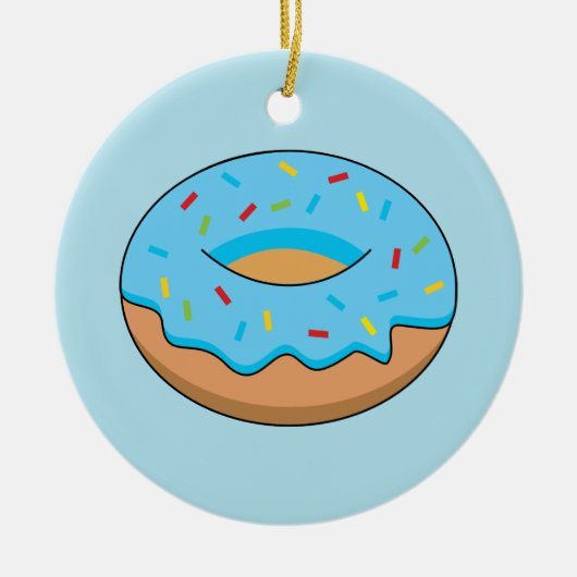 Blauw Frosted Donut met Sprinkles Cartoon Keramisch Ornament (Voorkant)