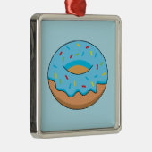 Blauw Frosted Donut met Sprinkles Cartoon Metalen Ornament (Rechts)