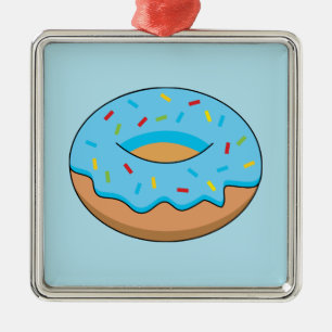 Blauw Frosted Donut met Sprinkles Cartoon Metalen Ornament