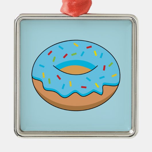 Blauw Frosted Donut met Sprinkles Cartoon Metalen Ornament (Voorkant)