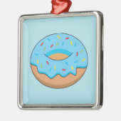 Blauw Frosted Donut met Sprinkles Cartoon Metalen Ornament (Links)