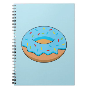 Blauw Frosted Donut met Sprinkles Cartoon Notitieboek