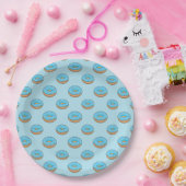 Blauw Frosted Donut met Sprinkles Cartoon Papieren Bordje (Feest)