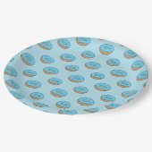 Blauw Frosted Donut met Sprinkles Cartoon Papieren Bordje (Gekanteld)