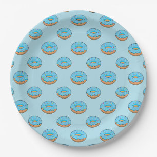 Blauw Frosted Donut met Sprinkles Cartoon Papieren Bordje