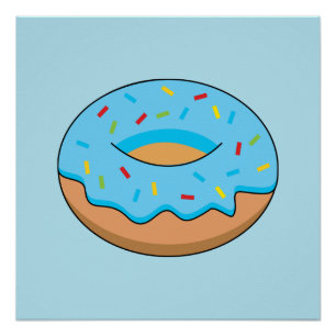 Blauw Frosted Donut met Sprinkles Cartoon Perfect Poster