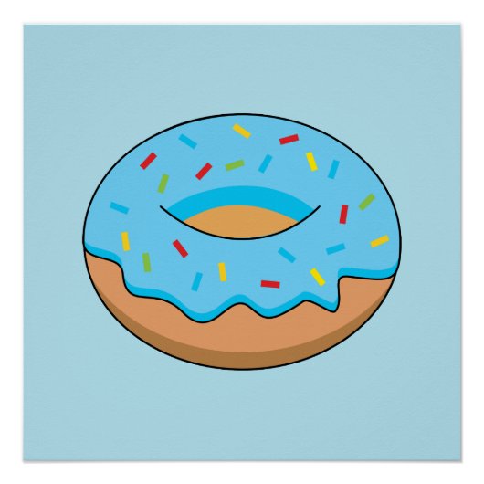Blauw Frosted Donut met Sprinkles Cartoon Perfect Poster (Voorkant)