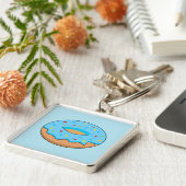 Blauw Frosted Donut met Sprinkles Cartoon Sleutelhanger (Zijkant)