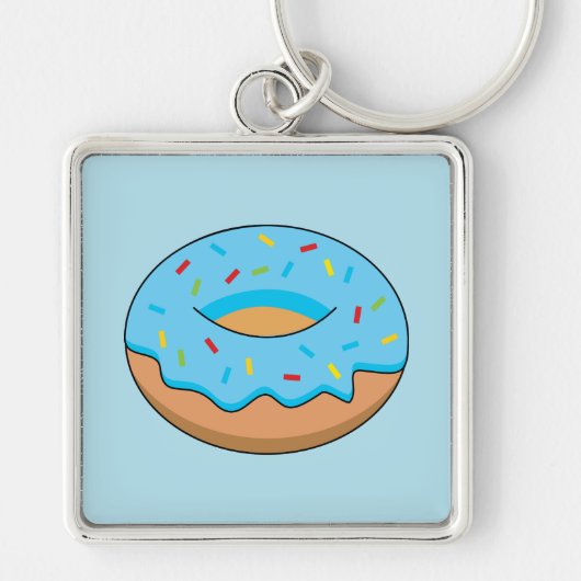 Blauw Frosted Donut met Sprinkles Cartoon Sleutelhanger (Voorkant)