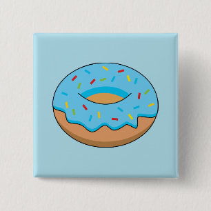 Blauw Frosted Donut met Sprinkles Cartoon Vierkante Button 5,1 Cm