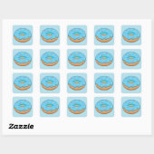 Blauw Frosted Donut met Sprinkles Cartoon Vierkante Sticker (Vel)