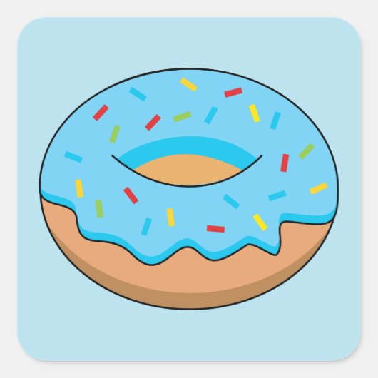 Blauw Frosted Donut met Sprinkles Cartoon Vierkante Sticker (Voorkant)