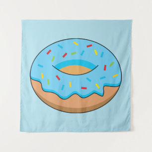 Blauw Frosted Donut met Sprinkles Cartoon Wandkleed