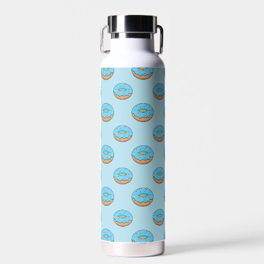 Blauw Frosted Donut met Sprinkles Cartoon Waterfles (Voorkant)