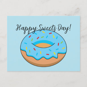 Blauw Frosted Donut Strooit Cartoon   Tekst toevoe Feestdagenkaart