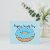 Blauw Frosted Donut Strooit Cartoon | Tekst toevoe Feestdagenkaart (Staand voorkant)