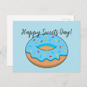 Blauw Frosted Donut Strooit Cartoon | Tekst toevoe Feestdagenkaart (Voorkant / Achterkant)