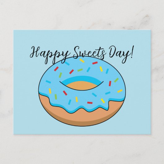 Blauw Frosted Donut Strooit Cartoon | Tekst toevoe Feestdagenkaart (Voorkant)