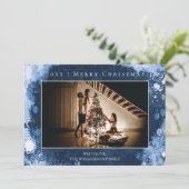 Blauw Frosted Sneeuwvlokken Kerstmis Fotokaart Feestdagenkaart (Staand voorkant)